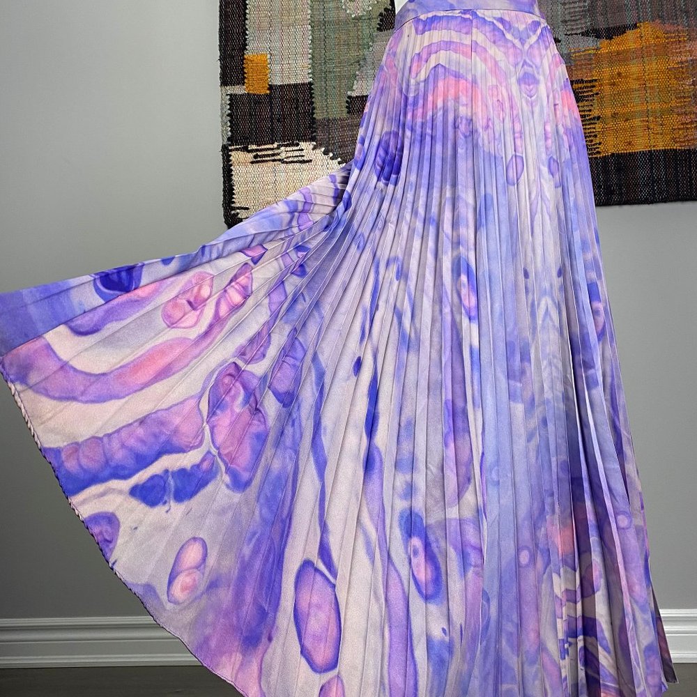 Anthropologie lilac marble-dyed pleated maxi skirt